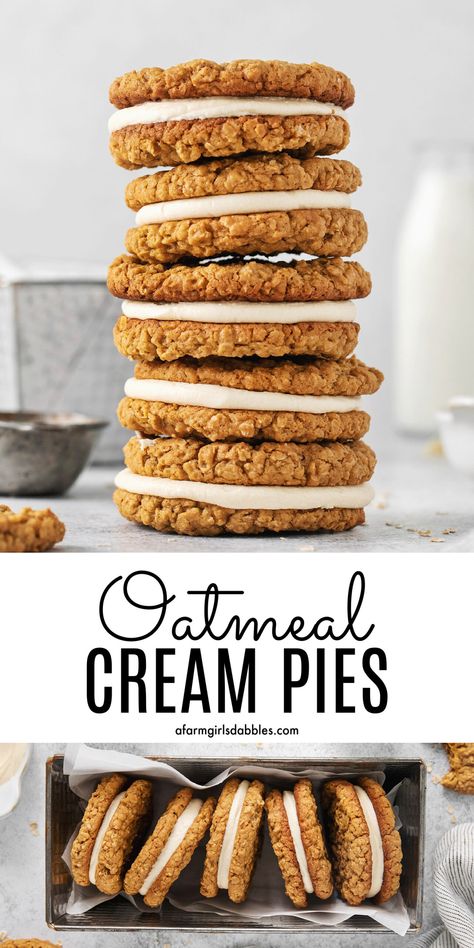 Oatmeal Pie Cookies, Oatmeal Cream Cookies, Homemade Oatmeal Cream Pies, Soft And Chewy Oatmeal Cookies, Marshmallow Buttercream Frosting, Oatmeal Cream Pie, Soft Oatmeal Cookies, Cream Pie Filling, Chewy Oatmeal Cookies