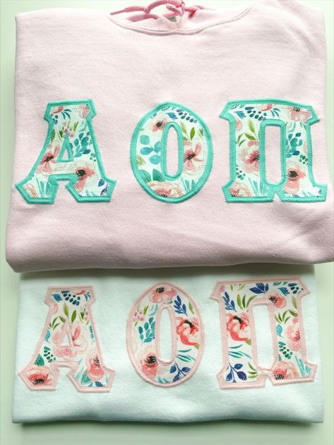 Sorority Letter Sweatshirts Ideas, Letter Shirts Sorority, Stitched Letters Sorority, Stitch Letters Sorority, Sorority Stitched Letters, Sorority Letters Sweatshirt, Sorority Shirts Letters, Fraternity Letters, Letters Sorority