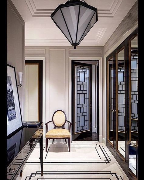 Art Deco Apartment in Moscow - Entrance Perfection at its finest. Everything in this interior project by Russian designer @polinapidtsan… Flooring Design Pattern, Art Deco Apartment, Marble Flooring Design, Flooring Design, Entrance Foyer, Marble Flooring, Foyer Design, 아파트 인테리어, House Doors