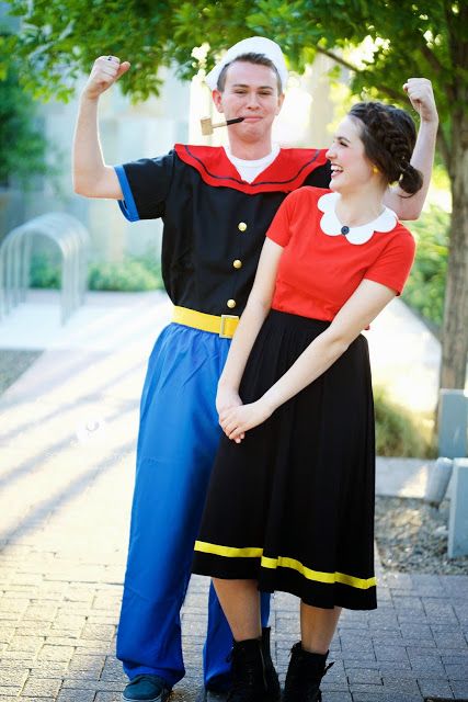 Popeye And Olive Oil Costume, Olive Oil Costume, Popeye And Olive Oil, Olive Oyl Costume, Popeye Costume, Sadie Hawkins Dance, Popeye And Olive, Sadie Hawkins, Happy Halloweenie