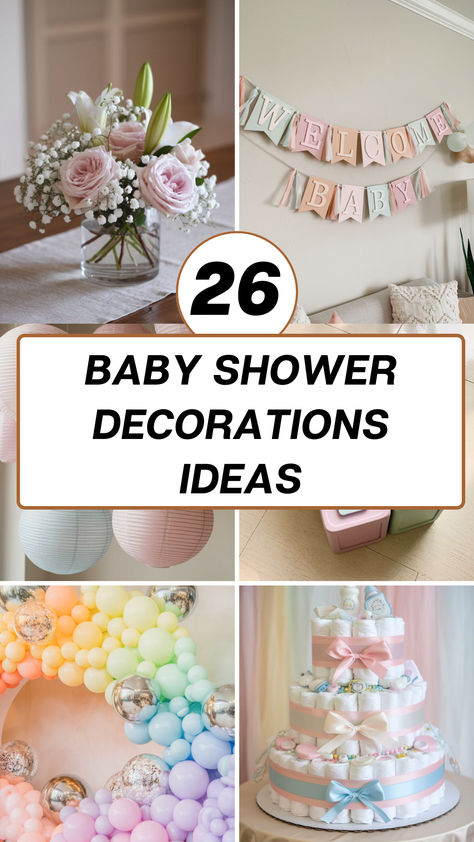 Discover 26 charming baby shower decoration ideas to create the perfect celebration. From cute table setups to creative centerpieces, these easy-to-do ideas will make your event unforgettable. Perfect for any theme or budget, start planning the ultimate baby shower now! Home Made Baby Shower Decorations Simple, Budget Baby Shower Decorations, Small Ballon Arangment, Indoor Baby Shower Decor, Work Baby Shower Decorations, Baby Shower Setup Ideas, Babygirl Baby Shower Ideas, Come And Go Baby Shower Ideas, Baby Shower Girl Table Decorations