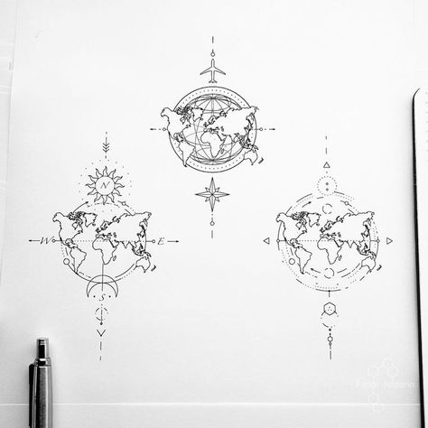 World Map Tattoos, Globe Tattoos, Map Tattoos, Men Tattoos, Muster Tattoos, Inspiration Tattoos, Geometric Tattoo Design, Tiny Tattoo, Design Geometric