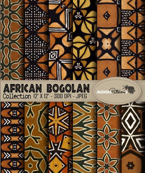 AFRICAN BOGOLAN PATTERNS by AGOHPatterns  inspired by the west african Bogolan patterns I created this collection which can be used to create many things like invitation cards, t-shirts design, home decoration, scrapbooking etc...  In this instant download you will have a pack containing Patterns African, African Pattern Design Graphics, African Culture Patterns, African Geometric Patterns, Paper Scrapbook, African Print Fabric Background, Indigo Pattern, The Animals, African Indigo