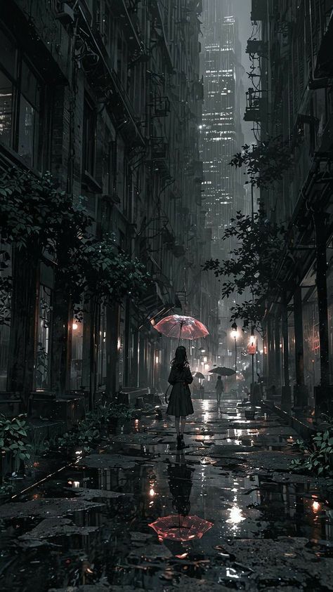 Dark Ambient Aesthetic Wallpaper, Black Rain Aesthetic, Dark Japan Aesthetic, Anime Rain Wallpaper, Dark Rain Aesthetic, Aquaman Jason Momoa, Girl With Umbrella, Android Wallpaper Dark, Night Wallpaper