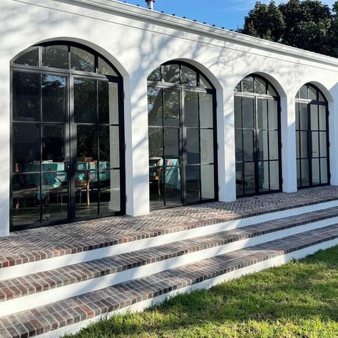 Palmers Exclusive Metalscc on Instagram: "French doors with arched inward opening fanlights. @palmersxmetals #palmersxmetals #metalwindows #metaldoors #steelwindows #steeldoors #blacksteel #fenestration #architecture #interiordesign #interiors #madeincapetown #handmade" Curved French Doors Interior, Arch French Doors Exterior, Black French Doors Exterior Patio, Arch French Doors, Fenestration Architecture, Arched French Doors Interior, Kitchen Patio Doors, French Doors Patio Exterior, Arched French Doors