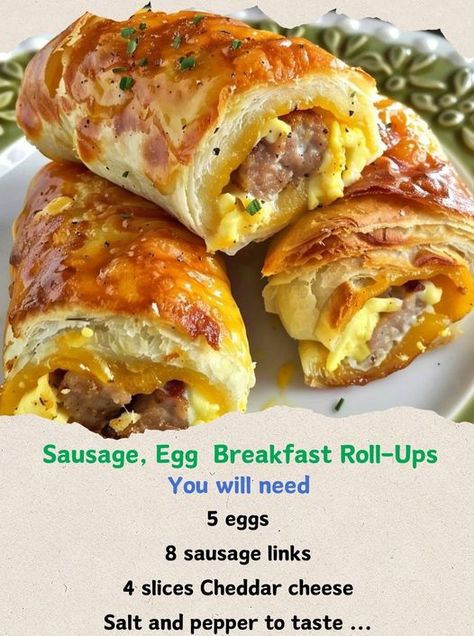 Alexander's Recipes Breakfast Roll, Crescent Roll Breakfast Recipes, Eggs Cheese Breakfast, Cheese Breakfast, Breakfast Rolls, Egg Cheese, Egg And Cheese, Sausage Links, Breakfast Sausage