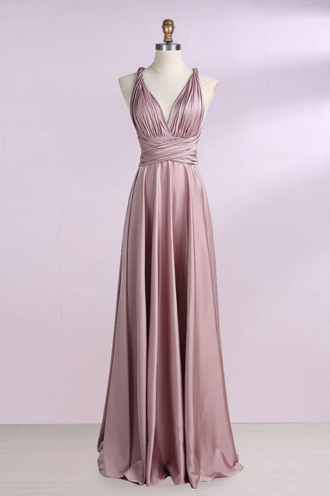 Satin Bridesmaid Dresses Long, Cross Neck Dress, Vestido Convertible, Dresses Long Elegant, Prom Bridesmaid Dress, Pink Convertible, Bridesmaid Dresses Long, Convertible Bridesmaid Dress, Dress Pictures