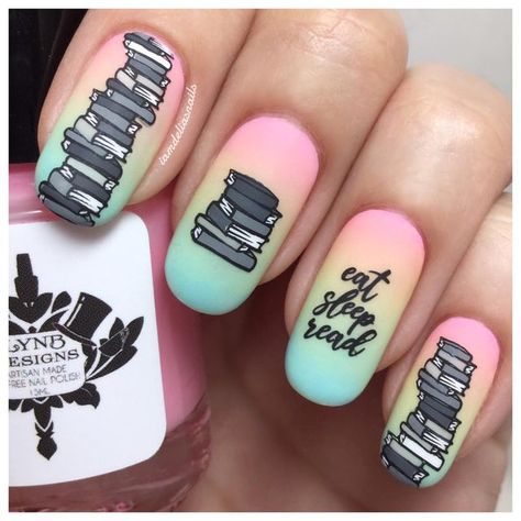 Teacher Nails, Book Nail Art, School Nail Art, Back To School Nails, Art Design Ideas, Square Nail Designs, Vibrant Nails, School Nails, Summer Acrylic Nails