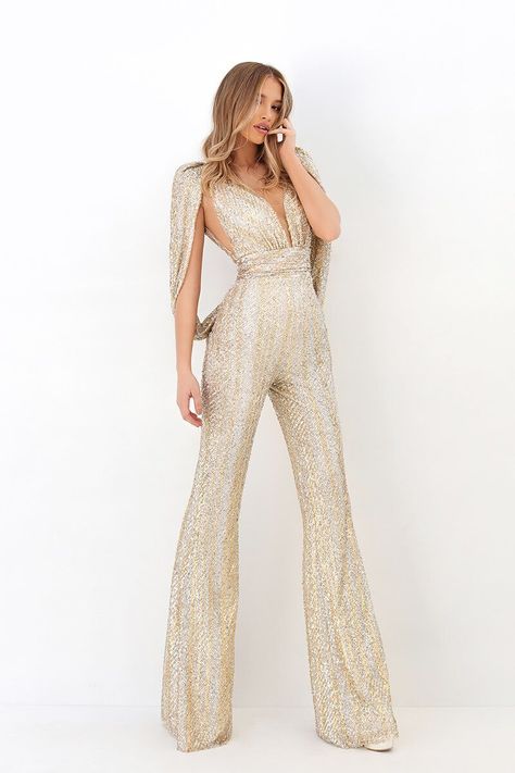 cd0dce8fca267bf1fb86cf43e18d5598 Tarik Ediz Dresses, Sparkly Jumpsuit, Gold Jumpsuit, Formal Jumpsuit, Stylish Jumpsuit, Tarik Ediz, Sequin Jumpsuit, Designer Jumpsuits, Perfect Prom Dress