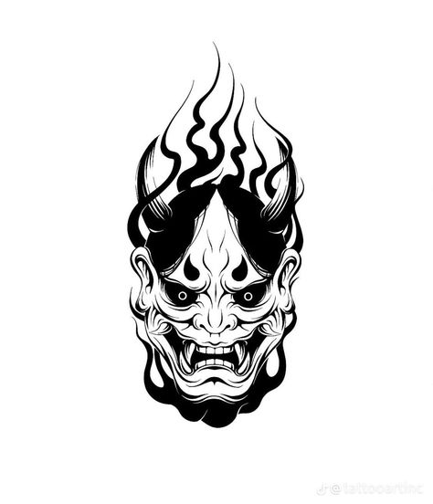 Japanese Oni Mask, Egyptian Eye Tattoos, Warrior Tattoo Sleeve, Satanic Tattoos, Oni Mask Tattoo, Indie Tattoo, Oni Tattoo, Cross Drawing, Dragon Tattoo Art