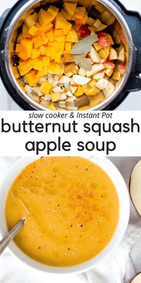 Instant Pot Butternut Squash Soup, Squash Apple Soup, Butternut Squash Apple Soup, Creamy Butternut Squash Soup, Butternut Squash Apple, Butternut Squash Soup Recipe, Recipe Crockpot, Cozy Soup, Pot Recipes Healthy