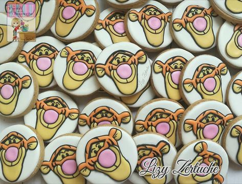 Tigger Decorated Cookies. Winnie Pooh and Friends Tigger Cookies Decorated, Winnie The Pooh First Birthday Cookies, Classic Winnie The Pooh Cookies, Pooh Cookies Decorated, Classic Pooh Cookies, Tigger Winnie The Pooh, Winnie The Pooh, Sugar Cookies, Cookie Decorating