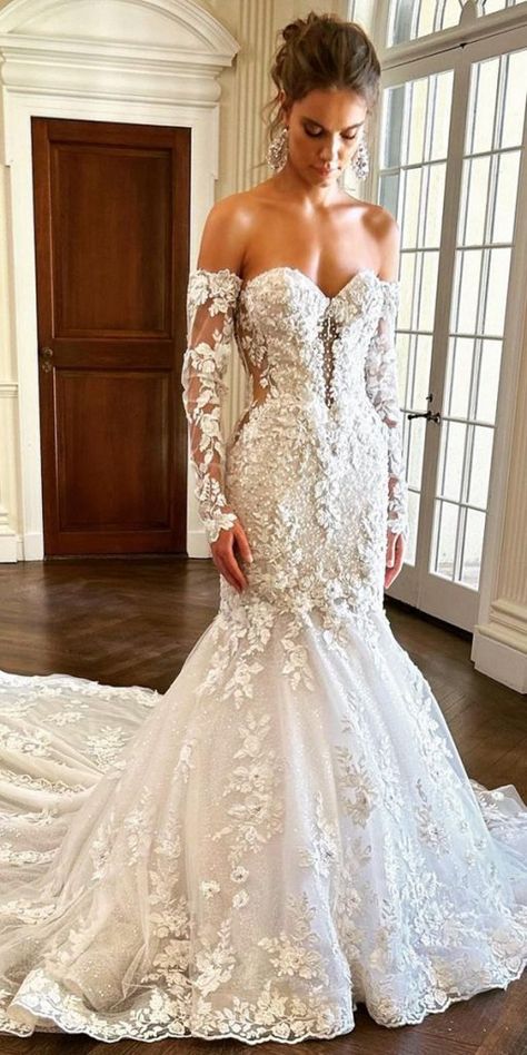 Lace Bridal Gowns Of Your Dream ★ #bridalgown #weddingdress Sleeved Wedding Dress Lace, Eve Of Milady Wedding Dresses, Luxe Wedding Dress, Strapless Wedding Dresses, Dresses 15, Eve Of Milady, Wedding Dresses High Low, Wedding Dress Guide, Pretty Wedding Dresses