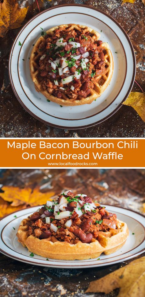 Chili Recipe With Maple Syrup, Bourbon And Bacon Recipes, Maple Bacon Chili, Bourbon Chili Recipe Crockpot, Chili Maple Syrup, Chili With Maple Syrup, Maple Bourbon Chili, Chili Cook Off Dessert Ideas, Fall Chili Bar