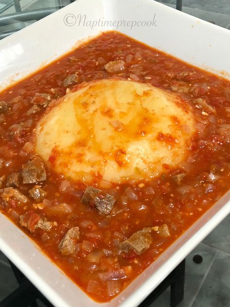 Benin 🇧🇯 Fufu with Beef and Red Sauce – Naptime Prep Cook Fufu Soup Recipe, Red Sauce Recipe, African Recipes Nigerian Food, South American Recipes, Flexitarian Diet, African Cooking, Regional Food, Island Food, Red Sauce