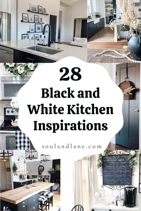 Embrace the bold elegance of a black and white kitchen, a design choice that brings a stunning level of contrast and sophistication to your home. Find out how to master this aesthetic by playing with different shades and finishes, from matte black cabinets to glossy white tiles, creating depth and interest. See how lighting fixtures and metallic accents can introduce warmth and texture into the space, breaking up the monochrome palette without losing the cohesive look. Get inspired by innovative Black White And Marble Kitchen, Black And White Cottage Decor, White Kitchens With Black Accents, White Kitchen Black Sink, White Kitchen Black Accents, White And Grey Kitchens, Black And White Home Aesthetic, Black White Kitchen Ideas, Black Lower Cabinets White Upper