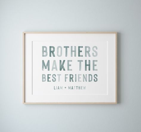 Boys Playroom Wall Decor, Blue Little Boys Room, Two Boys Bedroom Ideas Shared Rooms, Play Room Boy, Brother Bedroom, Blue Boys Room, Shared Boys Room, Brothers Sign, Friends Wall Art