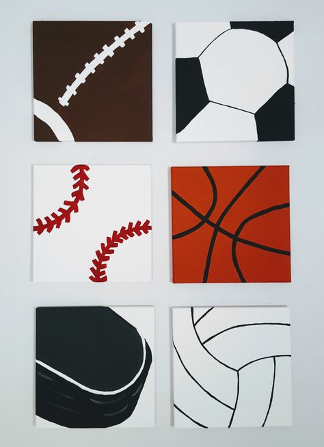 How to Create Amazing Sports Wall Decor (6 DIY Painted Canvases) – Team Colors By Carrie Cute Easy Paintings, Fonts Lettering, Sports Wall Decor, Sports Painting, Canvas Drawing, Cute Canvas Paintings, Easy Canvas Art, Sports Wall, Canvas Painting Designs