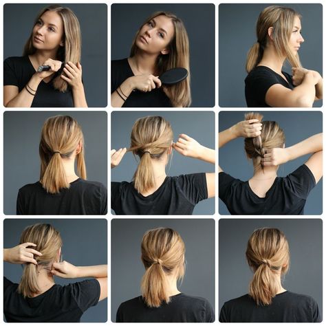 Ponytail on short hair Tutorials — Kalisi skandinavia Ponytail On Short Hair, Medium Hair Ponytail, Bday Hair, Short Hair Ponytail, Ponytail Tutorial, Hair Patterns, A Ponytail, Short Hair Tutorial, Hair Ponytail