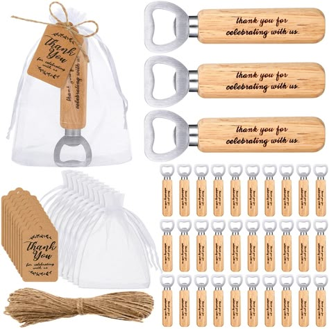 PRICES MAY VARY. Generous Pack: the package comes with 50 packs of bulk wedding favors for guests, including 50 pieces of engraved bottle openers, 50 pieces of white organza bags, 50 pieces of thank you tags, and 1 roll of jute rope, enough quantity for your party serving needs Quality Materials: our bottle opener bridal shower gift is made of reliable materials, the bar bottle openers are made of stainless steel with smooth wooden handle that engraved with appreciated words, not easy to break o Thank You Party Favors For Adults, Cheap Wedding Guest Gifts, Favors For Rehearsal Dinner, Country Wedding Favors For Guests, Wedding Favors Winter, Fun Wedding Party Favors, Rehearsal Dinner Favors Guest Gifts, Couples Shower Party Favors, Creative Wedding Favors For Guests