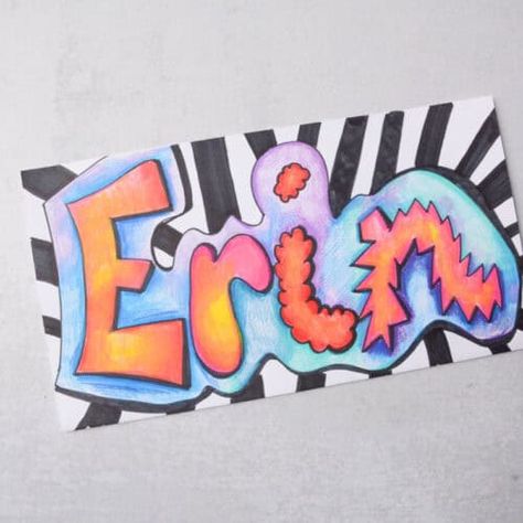 Graffiti Name Art Project Idea - Crafty Art Ideas Easy Name Art, Name Art For Kids, Name Design Art Ideas, Graffiti Name Art, Graffiti School, Op Art Projects, Name Art Projects, Elementary Art Lesson Plans, Graffiti Name