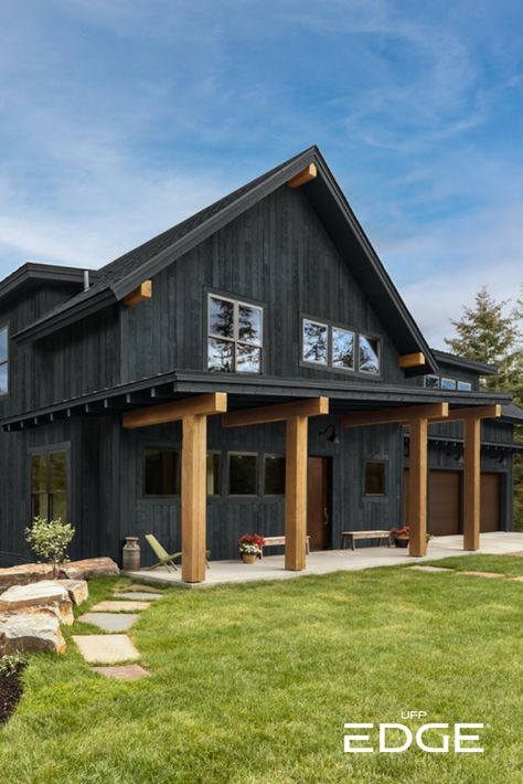 Abyss Black Lp Siding, Wood Look Metal Siding Exterior, Black Wood Siding, Metal Siding That Looks Like Wood, Ipe Wood Siding, Faux Wood Vinyl Siding, Thermally Modified Wood Siding, Black Siding, Types Of Siding