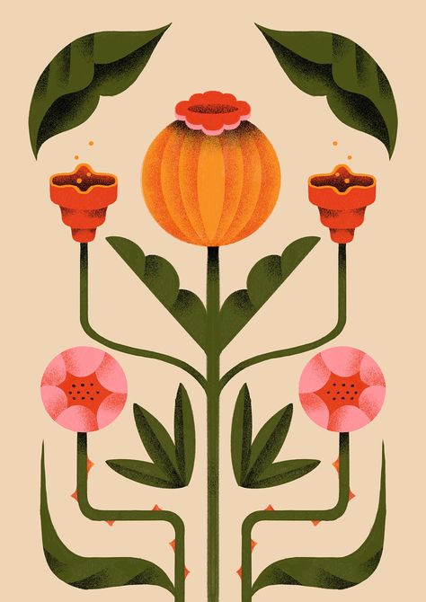 Floral posters :: Behance Floral Posters, Geometric Nature, Flora Design, Plant Vector, Desktop Wallpaper Art, Geometric Flower, Floral Poster, Funny Illustration, Calendar Design