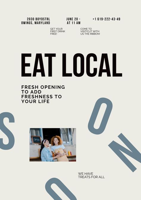 Opening Soon Poster, Cafe Poster, Local Cafe, Cafe Posters, Colorful Ice Cream, Online Poster, Cafe Branding, Real Estate Ads, Cafe Ideas