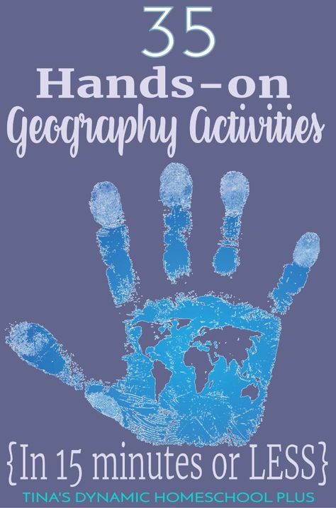 Whether you want to spend minimal time planning geography, you're preparing for a homeschool co-op or just need some quick hands-on geography activities, you'll love this round up of 35 hands-on geography activities to do in 15 minutes or less. Click here Hands On Geography Activities, Themes Of Geography Activities, Fun Geography Lessons, 1st Grade Geography Activities, Pre K Geography Activities, Human Geography Activities, Physical Features Geography Activities, Western Hemisphere Geography, Hands On Social Studies Activities