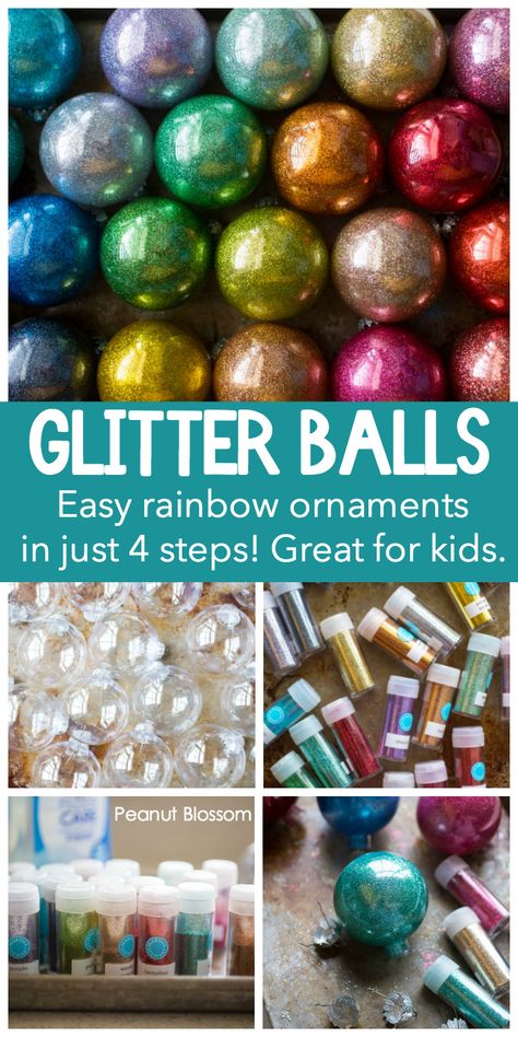 Grandkids Cricut Projects, Rainbow Christmas Tree Ornaments, Glittery Christmas Decorations, Rainbow Tree Decorations, Colorful Kids Christmas Tree, Diy Rainbow Christmas Ornaments, Christmas Bulb Ideas, How To Make Glitter Ornaments, Rainbow Christmas Tree Ideas