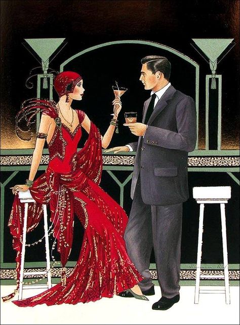 Art Deco Couple at Bar Arte Art Deco, Art Deco Illustrations, Art Deco Cards, Art Deco Prints, Art Deco Artwork, Art Deco Paintings, Art Deco Illustration, Art Deco Lady, Deco Poster