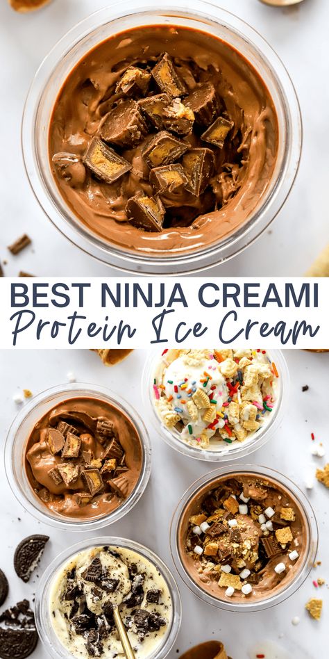 This Ninja Creami protein ice cream is the ultimate healthy, low-calorie treat you can whip up in your Ninja Creami. It's irresistibly creamy and smooth, packed with over 20 grams of protein. We’re providing both chocolate and vanilla base recipes, made with just three simple ingredients. Customize it with your favorite mix-ins to create the best healthy ice cream ever! Creami Protein Ice Cream, Protein Ice Cream Recipe, 20 Grams Of Protein, Healthy Dessert Recipes Easy, Protein Ice Cream, Ninja Creami, Healthy Ice Cream, Healthy Desserts Easy, Treat You