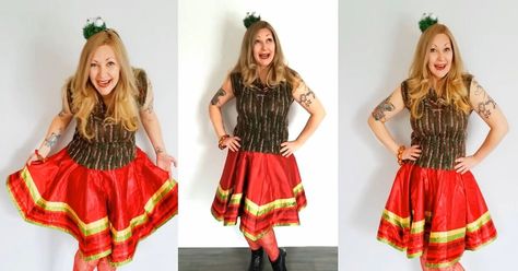 How to Make a Christmas Tree Skirt Into a Skirt You Can Actually Wear | Upstyle Diy Christmas Skirt, Diy Wrap Dress, Diy Christmas Outfit, Diy Christmas Tree Skirt, Holiday Tree Skirts, Christmas Skirt, How To Make Skirt, Skirt Tutorial, Diy Skirt