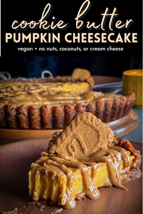 Cookie Butter Cheesecake, Vegan Pumpkin Cheesecake, Pumpkin Cheesecake Cookies, Biscoff Cookie Butter, Pumpkin Cookie, Biscoff Cookies, Cookie Butter, Vegan Thanksgiving, Vegan Dessert