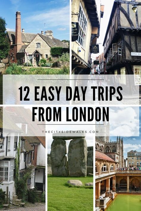 If you're lucky enough to have more than a few days to spare while traveling in London, you might want to consider taking a day trip to explore some other destinations nearby. Get some "destination inspiration" with these 12 day trips from London that are all easily accessible by train, bus, or plane! London Day Trips By Train, London Day Trips, Uk Trip, England Trip, London Vacation, Day Trips From London, London Trip, London Baby, United Kingdom Travel