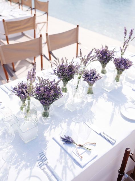 Lavender Table Setting Decor, Lavender And Lilac Wedding Centerpieces, Fresh Lavender Centerpieces, Fresh Lavender Bouquet, Bridal Shower Themes Lavender, Lavender Event Decor, Lavender Wedding Walkway, Lavender Wedding Aisle, Dried Lavender Table Decor