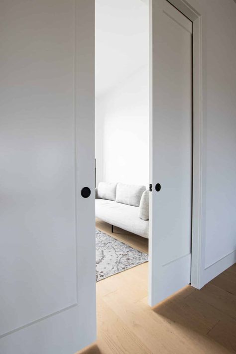 Closet Pocket Doors - Riverside Millwork Group Bedroom Pocket Door Ideas, Side By Side Closet Doors, Pocket Closet Doors, Master Closet Door, Closet Pocket Door, Pocket Door Bathroom, Pocket French Doors, Interior Pocket Doors, Basement Reno