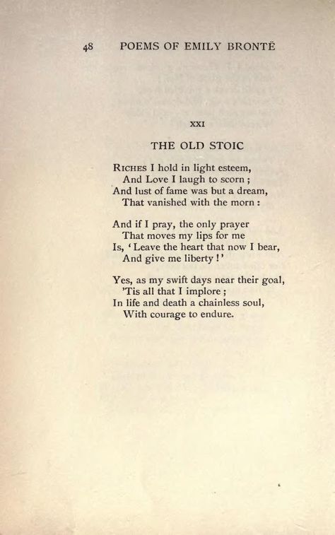 The Old Stoic Old English Poetry, Emily Bronte Poems, Bronte Poems, Old Poems, Literature Poems, Classical Poetry, Poems By Famous Poets, Brontë Sisters, Old Poetry