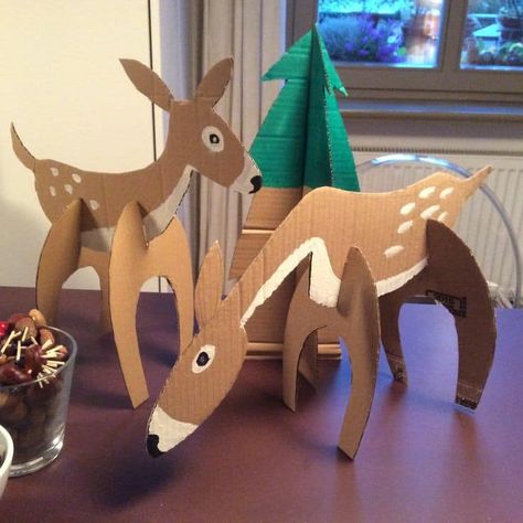 Wonderful Animal Crafts using Cardboard. - Best Out of Waste Crafts Using Cardboard, Christmas Cabin Decor, Diy Christmas Village Displays, Jungle Theme Decorations, Diy Christmas Village, Grinch Christmas Decorations, Christmas Props, Christmas Concert, Christmas Village Display