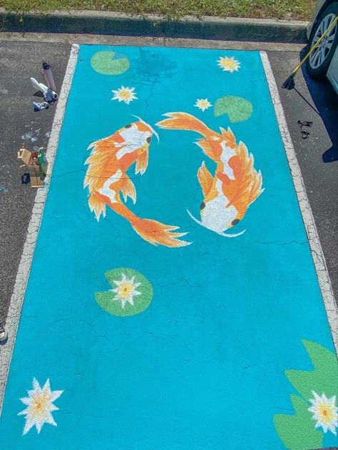 Artsy Senior Parking Spot, School Brick Painting Ideas, Senior Square Painting, Beach Theme Senior Parking Spot, Shark Parking Spot Painting, Parking Spaces Painting, Simple Parking Spot Ideas, Junior Year Parking Spot, Senior Parking Space Ideas Sza