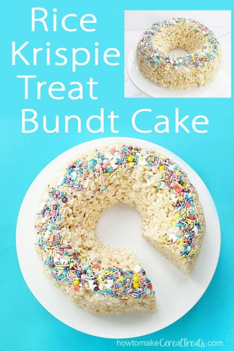 Rice Krispie Treat Bundt Cake Rice Crispy Cake Birthday, Rice Krispie Birthday Cake Ideas, Rice Krispie Bundt Cake, Rice Krispie Treats Birthday Cake, Birthday Rice Krispy Treats, Rice Krispie Treat Cake Birthday, Rice Krispie Cake Pops, Rice Krispie Treat Birthday Cake, Rice Krispie Pops How To Make