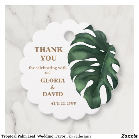 Tropical Palm Leaf Wedding Favor Tags Palm Leaf Wedding, Jamaica Wedding, Palm Leaf Design, Card Table Wedding, Favour Tags Template, Wedding Favor Tags, Tag Template, Tropical Palm, Tropical Wedding