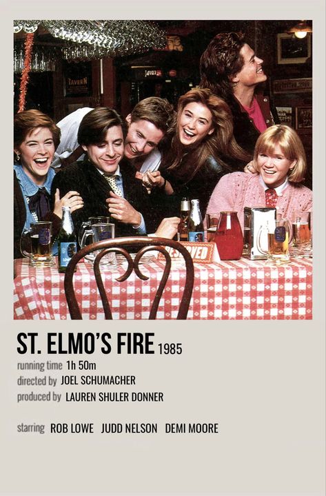 minimal polaroid movie poster for st. elmo’s fire At Elmos Fire, 80s Movies Polaroid Poster, At Elmo’s Fire, St Elmos Fire Aesthetic, St Elmo’s Fire, 80s Movies Posters, 80s Movies Aesthetic, St Elmos Fire Poster, Dead Poet Society