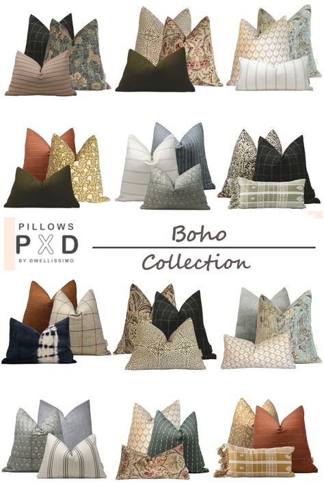 Boho Pillow Combinations, How To Decorate With Pillows, Throw Pillow Color Combinations, Boho Pillows Couch, Pillow Combinations Couch, Boho Throw Pillows Couch, Pillow Cover Designs Ideas, Boho Style Pillows, Cushion Combinations