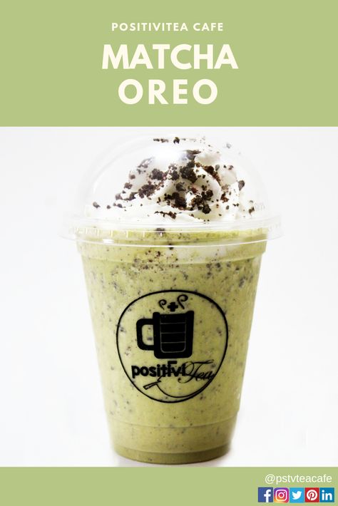 Are you a green tea lover?? Why don't you try our matcha blended frappe mixed with oreo cookies. With its right amount of sweetness and creamines, even non-tea drinkers will love it. #MatchaOreo #MatchaBlendedFrappe #PositiviteaCafe Matcha Oreo, Oreo Drink, Oreo Frappe, Green Tea Latte, Social Media Accounts, Tea Drinkers, Matcha Latte, Oreo Cookies, Frappe