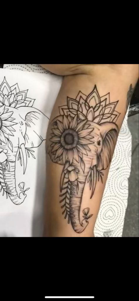 Sunflower Tattoo Design For Women, Elephant And Sunflower, Animated Tattoos, Tattoo Design For Women, Happy Birthday Ecard, Beautiful Tattoos For Women, Black Girls With Tattoos, Elephant Tattoo, Women's Tattoo