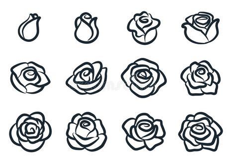 Black and white rose flower vector illustration. Simple rose blossom icon set. Nature, gardening, love, Valentine`s day theme. Design element vector illustration Rose Doodle, Rose Drawing Simple, Rosas Vector, Flower Vector Illustration, Illustration Outline, Rose Reference, Rose Outline, Dibujo Simple, Rose Sketch