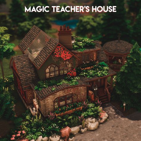 Sims 4 Houses Glimmerbrook, Sims Witch House, Sims 4 Witch Cottage, Sims 4 Magic House, Sims 4 Witch House, Tudor Decor, Sims 4 Houses Layout, Witchy House, Sims Inspiration