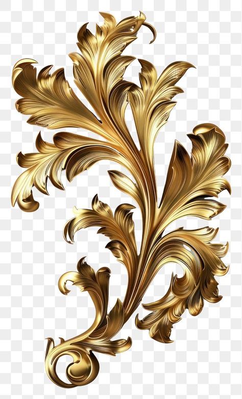 Engraving Designs, Leaf Png, Baroque Floral, Baroque Ornament, Png Vintage, Golden Leaf, Golden Leaves, Gold Chrome, Floral Elements