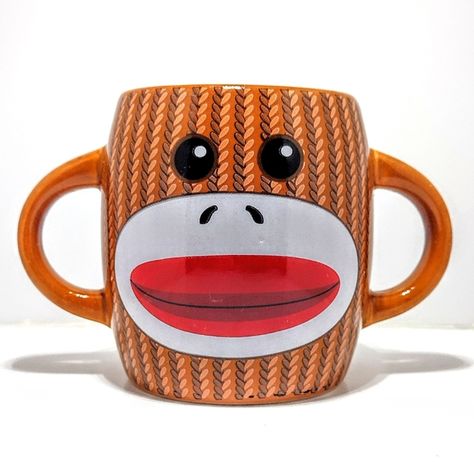 Sock Monkey Mug Sock Monkey Birthday, Monkey Coffee, Monkey 2, Peppermint Candy Cane, Monkey Design, Brown Ceramic, Handmade Market, Cocoa Mix, Funny Birthday Gifts